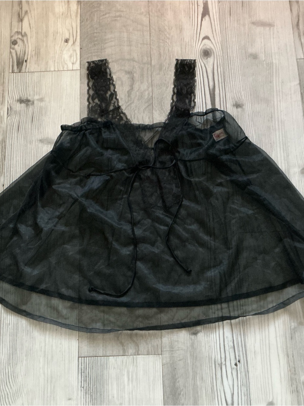 Serena Sheer Black Lace-Trim Babydoll dress size medium